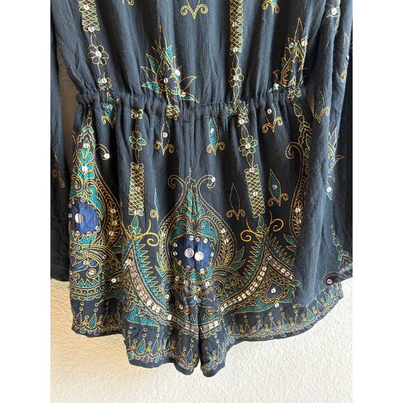 Anna Sui  x O'Neill Harmon | Black Sequin Bell Sleeve Romper | XS - Picture 14 of 16